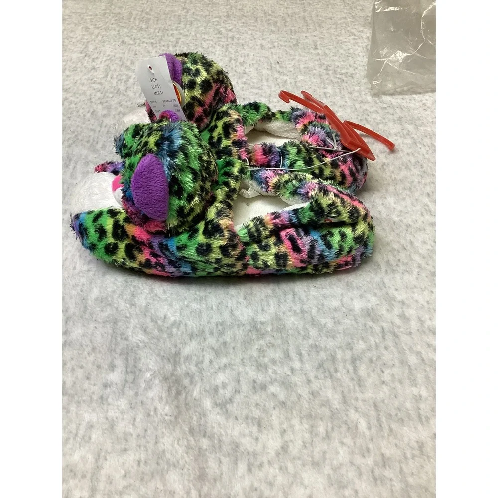 Ty Beanie Boos Dotty Leopard Rainbow Plush Slippers Kids Large 4-5 BBX4Y16-TG